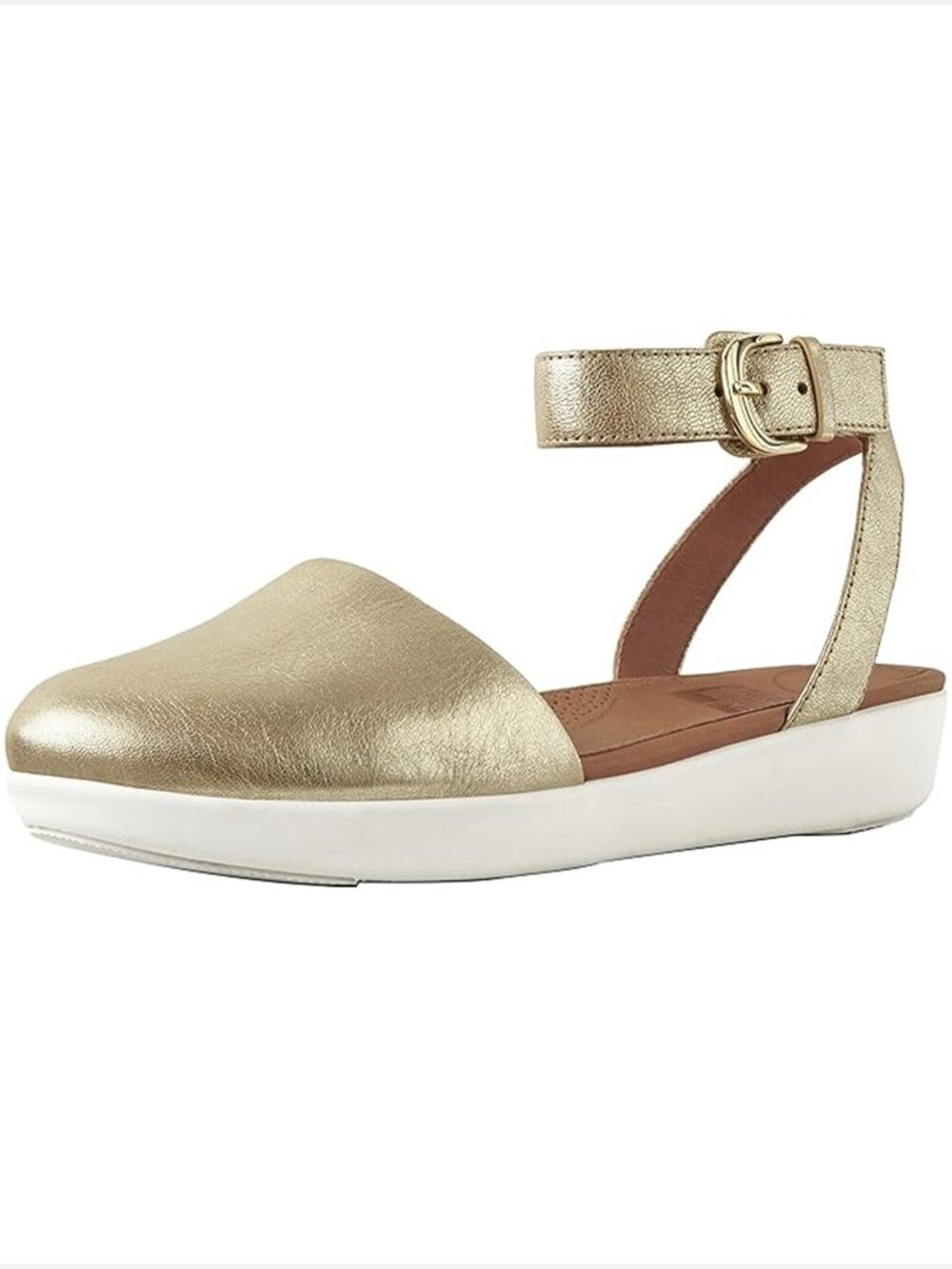 FitFlop Cova Closed Toe Metallic Gold Leather Sandals Women US 7